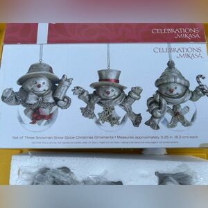 Mikasa set of three snowman snow globe Christmas Ornments